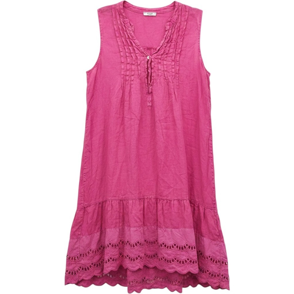 Rosemarine Fuchsia Pink Linen Eyelet Lace Midi Dress L Summer Lagenlook Italy